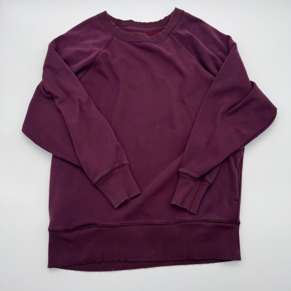 Aerie Women Burgundy Plum Fleece Crewneck Sweatshirt Raglan Pocket Small